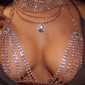 - Bra rhinestone crystal body harness chain glam NWT gold color jewelry lingerie